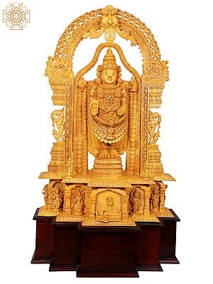 Large Superfine Tirupati Balaji (Venkateshvara) with Kirtimukha Prabhawali and Dashavatara at Bottom | White Wood Statue