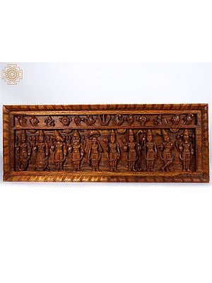 52'' Large Dashavatara With Vaishanava Symbol | Wooden Panel | Wall Hanging