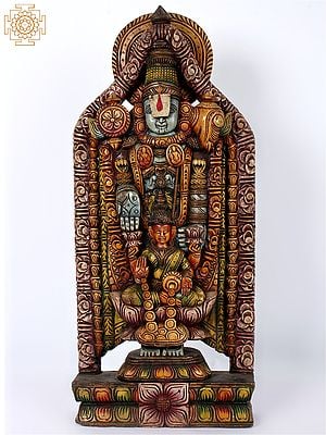 30" Wooden Tirupati Balaji (Venkateshvara) with Goddess Lakshmi