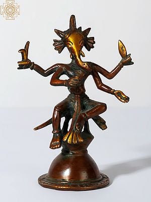 5" Small Tribal Four-Armed Lord Ganesha Idol in Brass