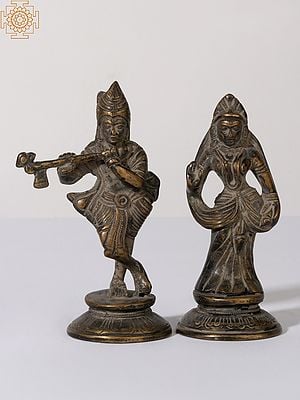 4" Small Pair of Radha Madhav (Krishna) in Brass