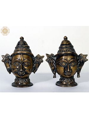 6" Pair of Shiva Parvati Heads Brass Statues from Himachal