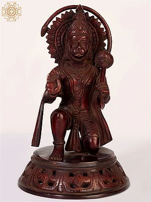 11" Red Color Lord Hanuman Statue Seated in Blessing Gesture