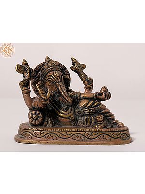 4" Small Reclining Chaturbhuja Lord Ganesha | Brass Statue