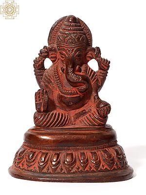 3" Small Red Color Chaturbhuja Lord Ganapati in Brass