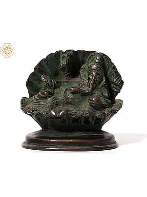 3" Small Relaxing Lord Ganesha Inside The Shell | Brass Statue