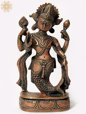 5" Small Matsya Avatara of Lord Vishnu | Brass Statue