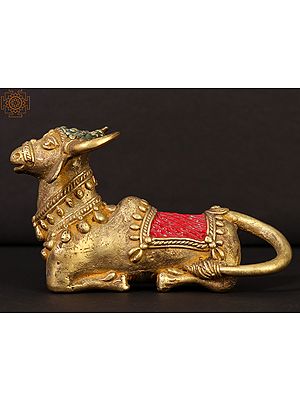 5" Small Decorated Nandi in Brass