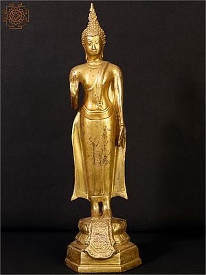 14" Standing Lord Buddha in Blessing Gesture | Brass Statue