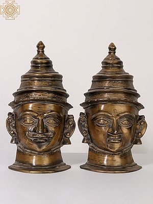 12" Pair of Shiva Parvati Heads from Himachal | Brass Statue