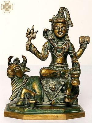 5" Small Lord Shiva Idol Seated on Nandi | Brass Statue