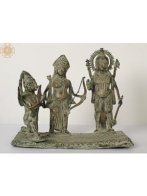 16” Tribal Statue of Garuda Bowing to Lord Rama while Lord Vishnu Blesses
