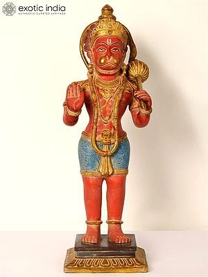 23" Standing Colorful Lord Hanuman Brass Statue in Blessing Gesture