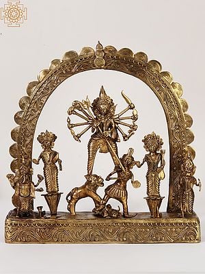 12" Tribal Durga Parivar Brass Statue