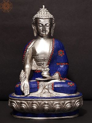 12" Medicine Buddha Brass Statue with Stone Work