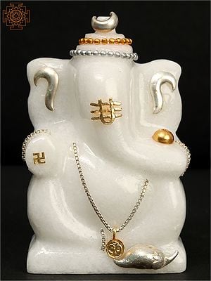4" Small Smart Ganesha in White Marble Statue