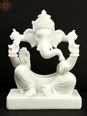 12" Stylised Ganesha Statue in White Marble