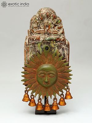14" Hanging Sun in Brass with Wooden Stand