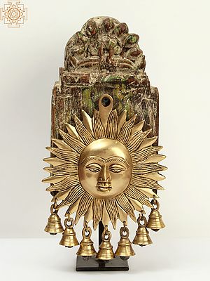 14" Hanging Sun in Brass with Wooden Stand