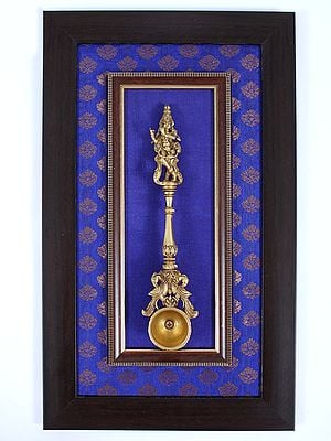 17" Wooden Framed Lord Krishna Ritual Spoon in Brass | Wall Hanging