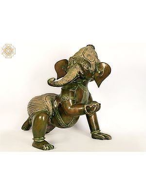 25" Crawling Baby Ganesha Idol in Brass