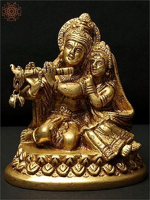 4" Radha Krishna Together Brass Statue