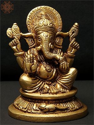 3" Small Sitting Chaturbhuja Lord Ganesha | Brass Statue
