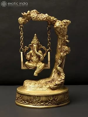 7" Lord Ganesha on Swing |  Brass Statue