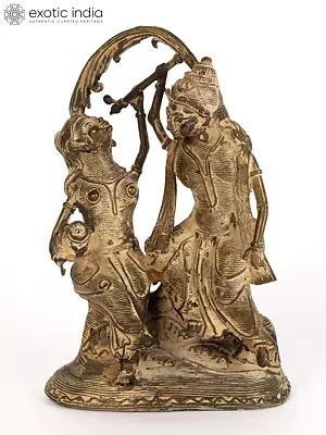 8" Tribal Radha Krishna Brass Statue | Home Decor