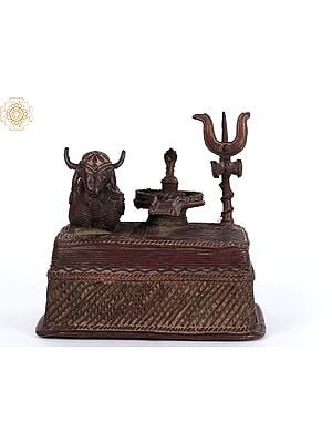 5" Small Tribal Shivalinga with Nandi In Brass