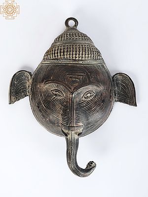 6" Tribal Ganesha Face Wall Hanging in Brass