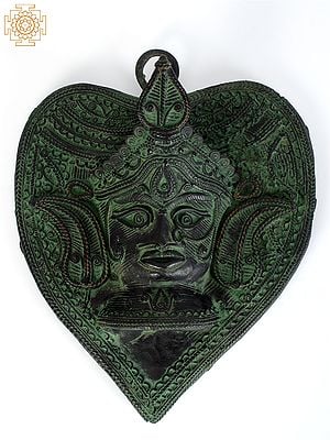 11" Brass Goddess Durga Face on Leaf | Tribal Wall Hanging