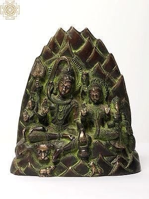 7" Shiva Family on Kailash Parvat | Brass Statue