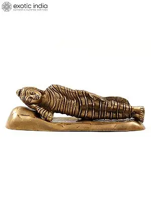 6" Small Parinirvana Buddha Brass Statue