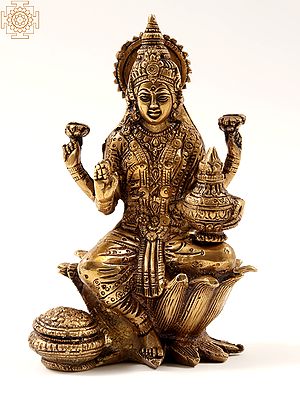 Goddess Dhan Lakshmi Seated On Lotus | Brass Statue