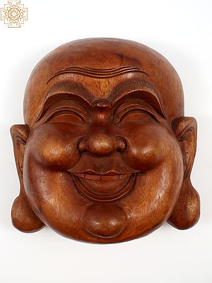 Wooden Laughing Buddha Head | Wall Decor