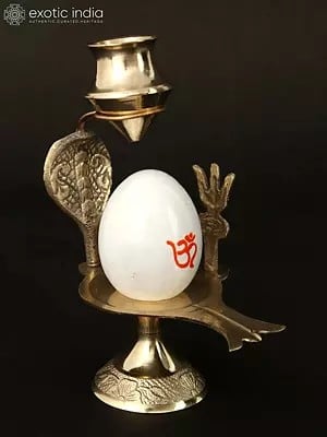 4" Small White Shiva Lingam Abhishek Patra With Trishul And Nag | Brass