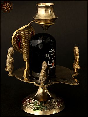 Shiva Linga With Trishul Shiva Family Brass Figure | Black Stone