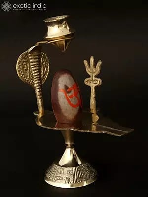 Shiva Linga With Trishul Patra And Nag Brass Figure | Stone