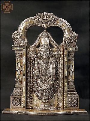 29" Tirupati Balaji (Venkateshvara) with Kirtimukha | .999 Silver Cladding on Wood with Malachite and MOP Inlay