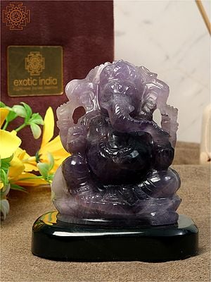 Natural Amethyst Gemstone Ganesha | Black Agate Base With Gift Box