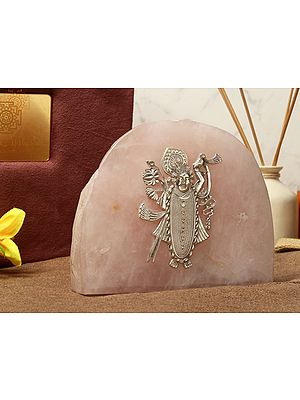 5" Natural Rose Quartz Stone | Silver Sterling Shrinath Ji Art With Gift Box
