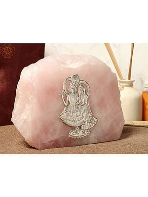 Sterling Silver Radha Krishna on Rose Quartz Gemstone with Gift Box