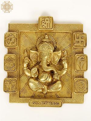 8" Chaturbhuja Ganesha Vastu Plate in Brass | Wall Hanging