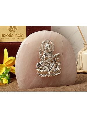 Sterling Silver Goddess Saraswati on Rose Quartz Gemstone with Gift Box