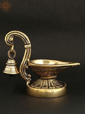 5" Brass Handheld Ritual Lamp with Bell