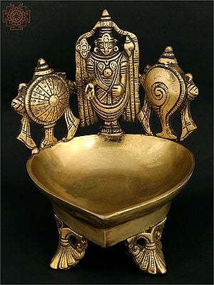 7" Brass Tirupati Balaji Lamp with Shankha Chakra