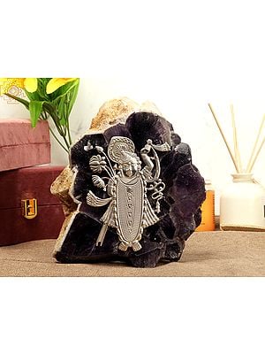 7" Silver Shrinath ji Idol on Amethyst Rock