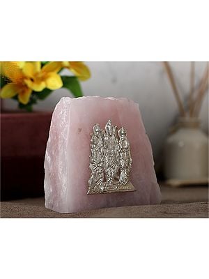 5" Ram Darbar Silver Idol on Rose Quartz Gemstone with Gift Box