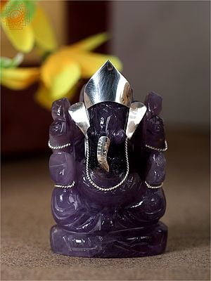 Natural Amethyst Blessing Ganesha Figurine with Gift Box